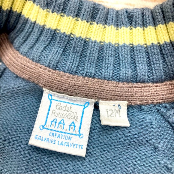 Cadet Rousselle Sweater ZipUp Blue & White Woven Sz 12M - Picture 4 of 7